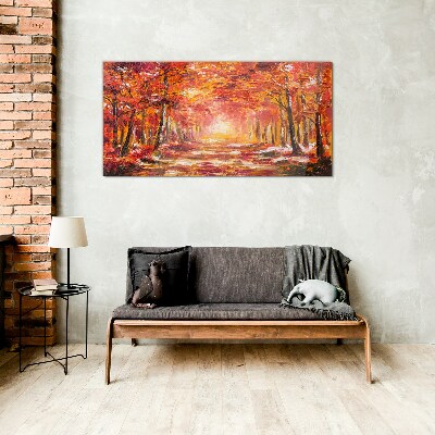 Autumn reflections in the forest Wall art on glass