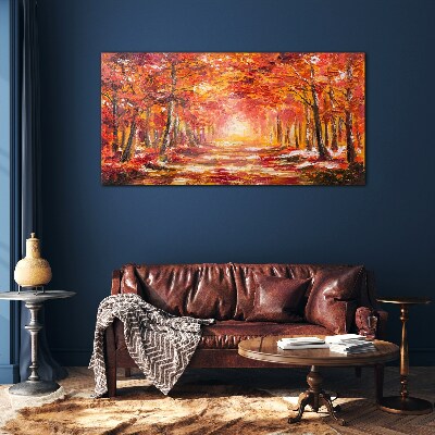 Autumn reflections in the forest Wall art on glass