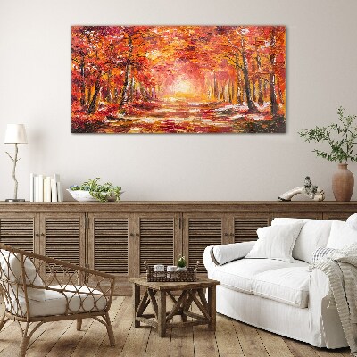 Autumn reflections in the forest Wall art on glass