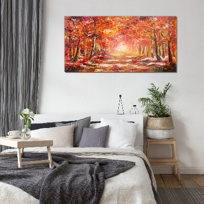 Autumn reflections in the forest Wall art on glass