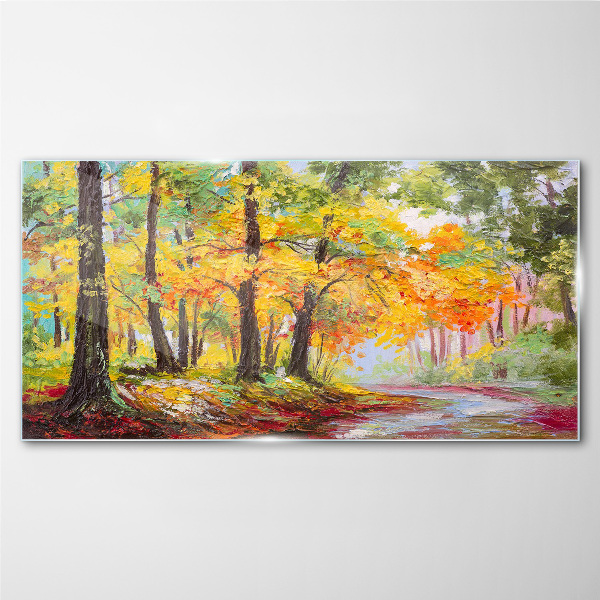 Autumn tree alley Glass art print