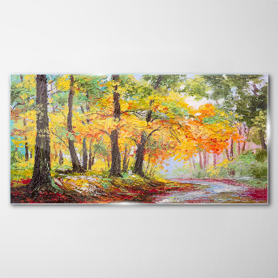 Autumn tree alley Glass art print