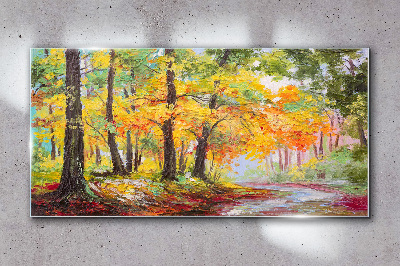 Autumn tree alley Glass art print
