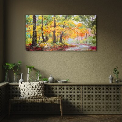 Autumn tree alley Glass art print