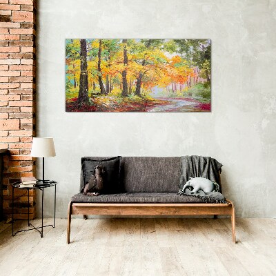 Autumn tree alley Glass art print