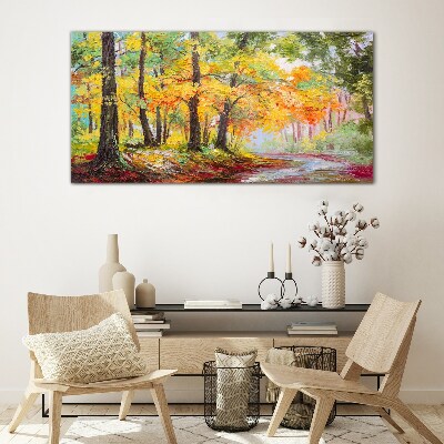 Autumn tree alley Glass art print