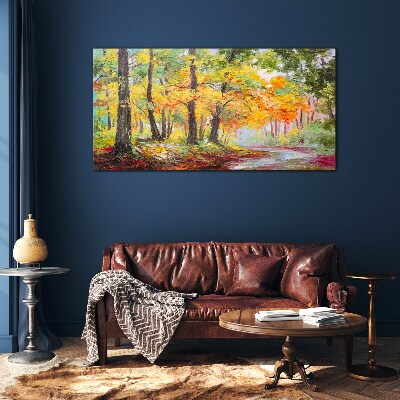 Autumn tree alley Glass art print