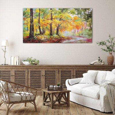 Forest leaves nature path Glass Wall Art