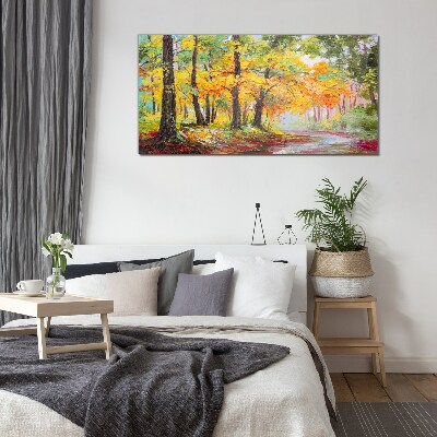 Autumn tree alley Glass art print