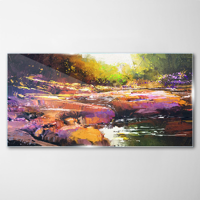 Colorful landscape by the river Wall art on glass