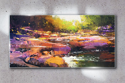Colorful landscape by the river Wall art on glass