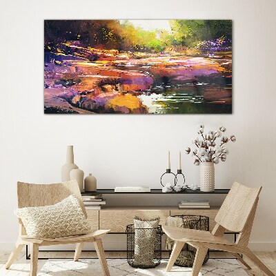 Colorful landscape by the river Wall art on glass