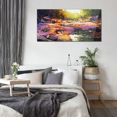 Colorful landscape by the river Wall art on glass