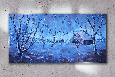 Abstraction winter snow trees Glass Wall Art