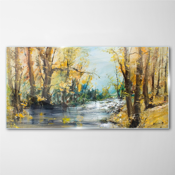 Autumn scenery by the river Wall art on glass