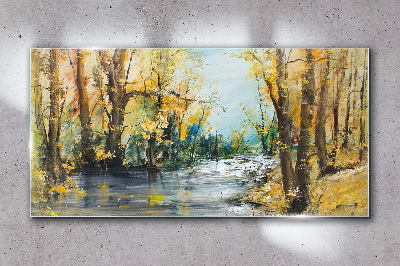 Autumn scenery by the river Wall art on glass
