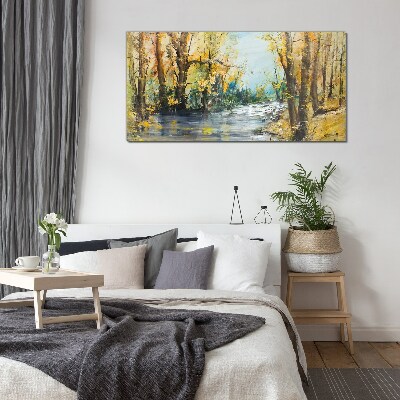 Autumn scenery by the river Wall art on glass