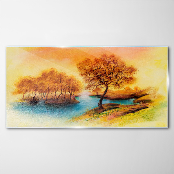 Autumn melody over the water Glass art print