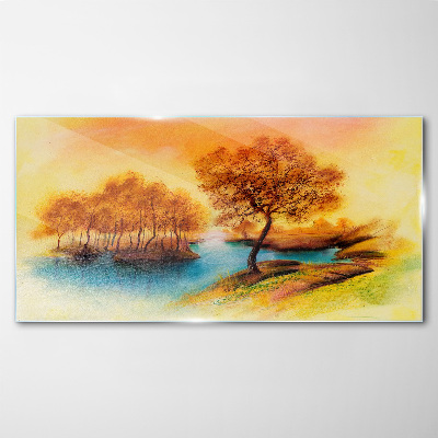 Autumn melody over the water Glass art print