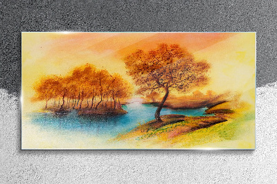 Autumn melody over the water Glass art print