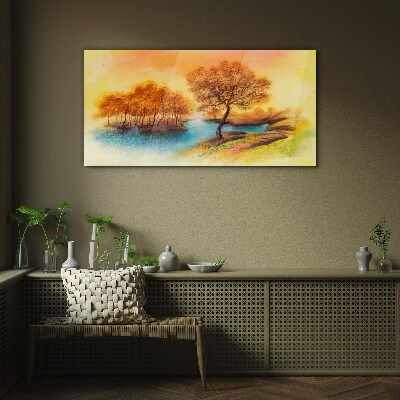 Autumn melody over the water Glass art print