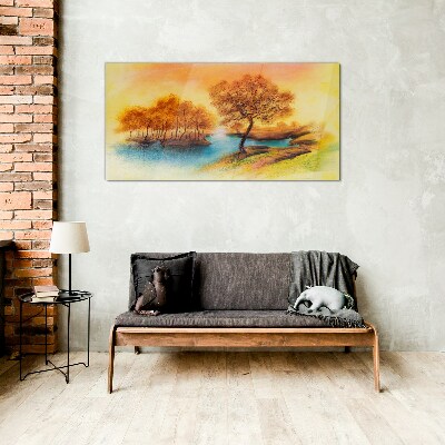 Autumn melody over the water Glass art print
