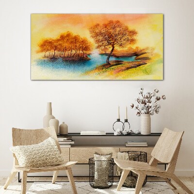 Autumn melody over the water Glass art print