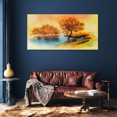 Autumn melody over the water Glass art print