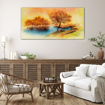 Autumn melody over the water Glass art print