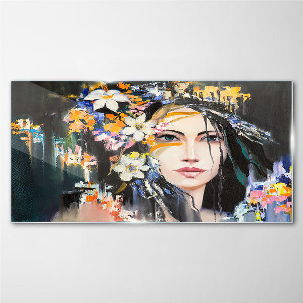 Floral portrait elegance Glass art print