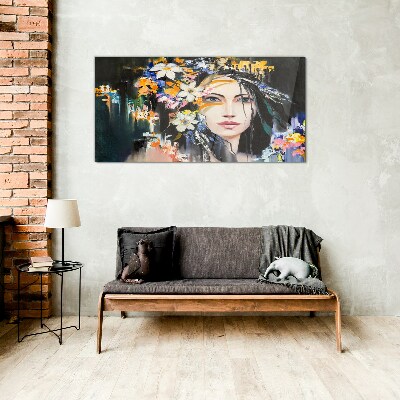Floral portrait elegance Glass art print