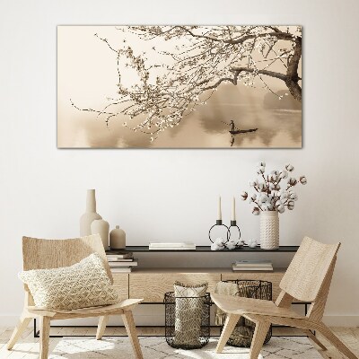Sepia toned landscape Wall art on glass