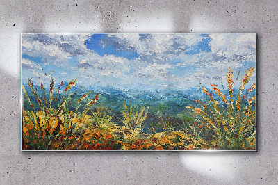 Abstraction clouds mountains Glass Wall Art