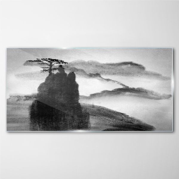 A lonely tree on a rocky mountain Glass art print