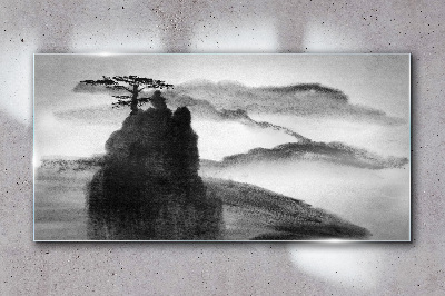 A lonely tree on a rocky mountain Glass art print