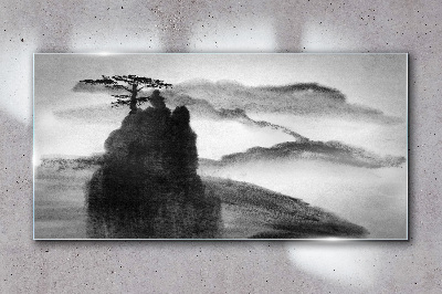 Tree top mist Glass Wall Art