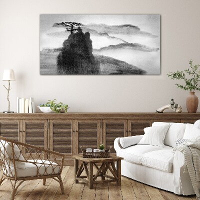A lonely tree on a rocky mountain Glass art print