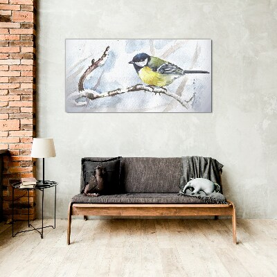 Winter Singer on a Branch Glass art print