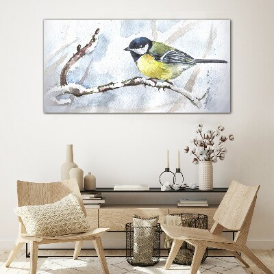 Winter snow branch animal Glass Wall Art