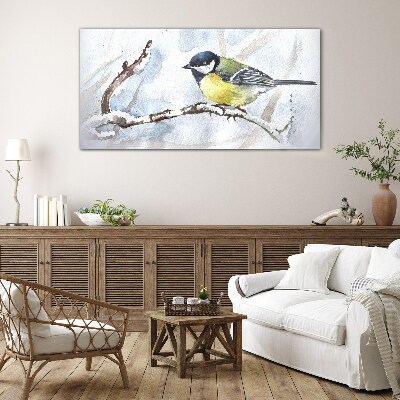 Winter Singer on a Branch Glass art print