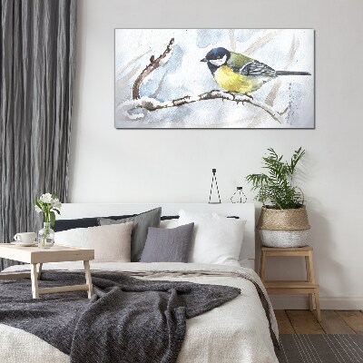 Winter Singer on a Branch Glass art print
