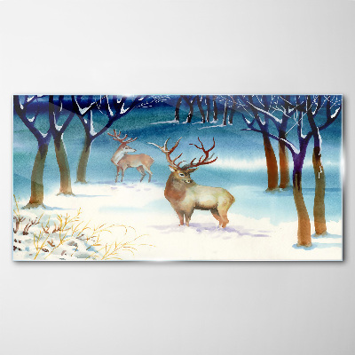 Winter landscape with a deer Wall art on glass