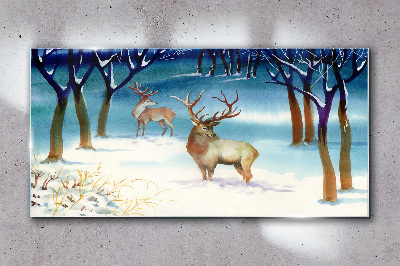 Winter deer tree Glass Wall Art