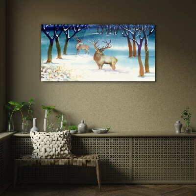 Winter deer tree Glass Wall Art