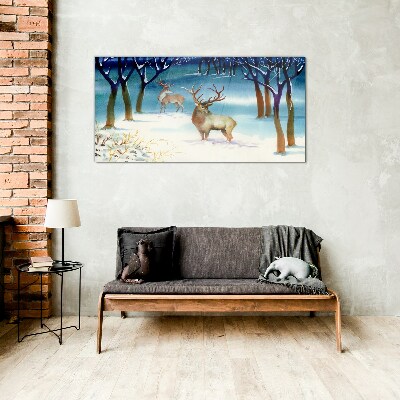 Winter landscape with a deer Wall art on glass