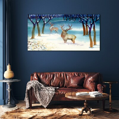 Winter deer tree Glass Wall Art