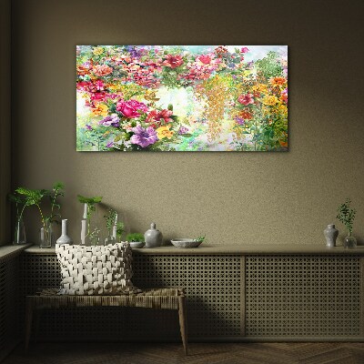 A flower paradise in pastel colors Glass art print