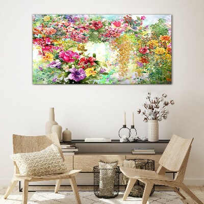 A flower paradise in pastel colors Glass art print