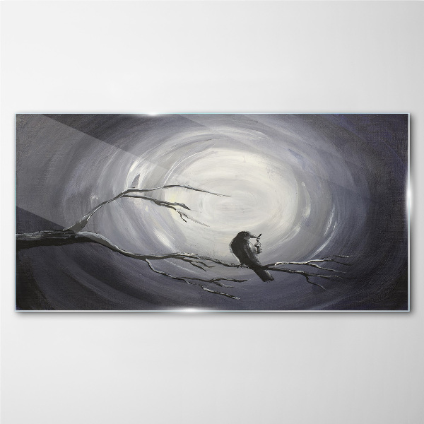A lonely bird on a branch Wall art on glass