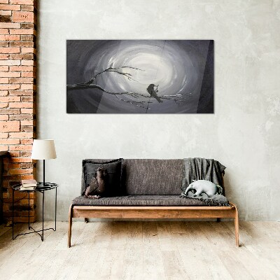 A lonely bird on a branch Wall art on glass
